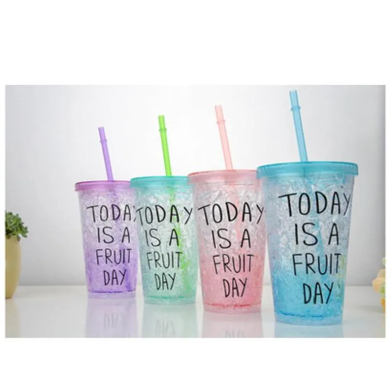 factory direct creative summer ice mugs cup student double portable drinking cups with lid straw refrigerated 27 k2