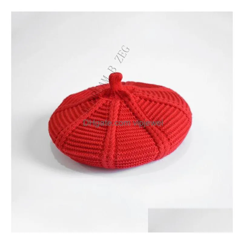 winter solid color berets cap fashion beret knitted hat high quality variety of style candycolored beret hat