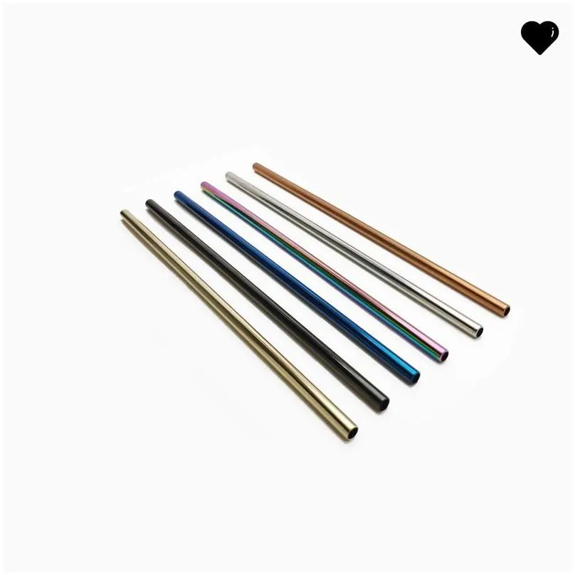 12x215mm 304 stainless steel straw 7 colors straight milk tea straw reusable colorful drinking straw bar drinking tool 97 n2