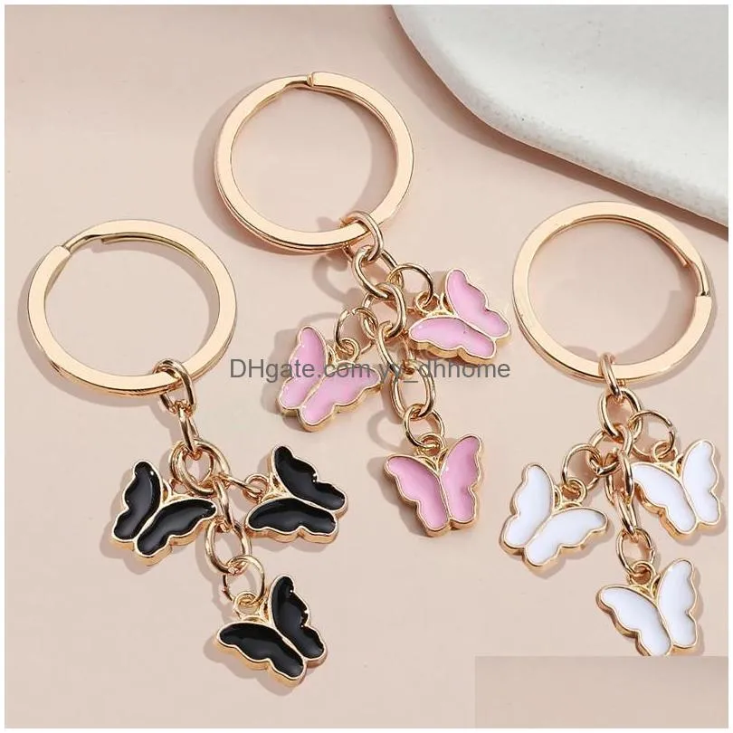 cute keychain colorful butterfly key ring handbag purse pendant insect keyring for women girls bag accessorie handmade jewelry