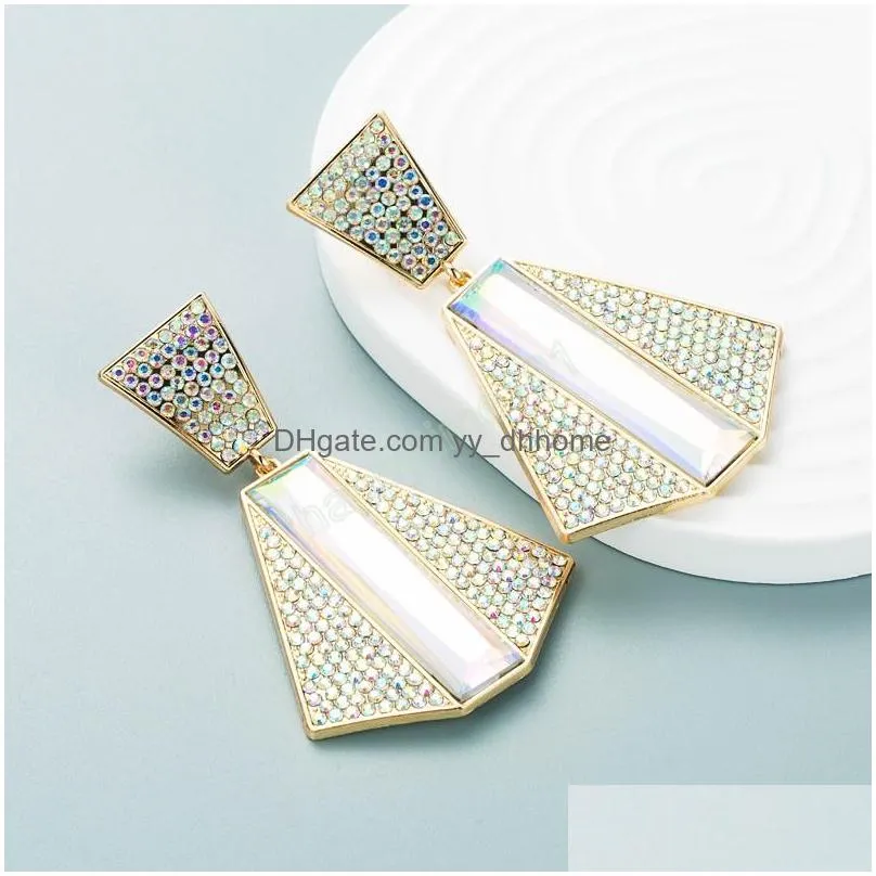 trendy multi color crystal dangle earrings vintage sparkly rhinestone irregular geometric earrings girls jewelry