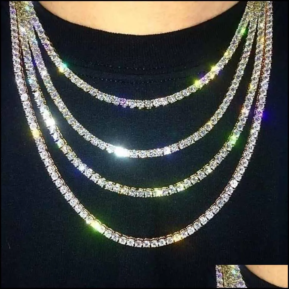 hip hop tennis chain necklace bling white zircon chains jewelry mens women fashion 5mm silver gold chain necklaces