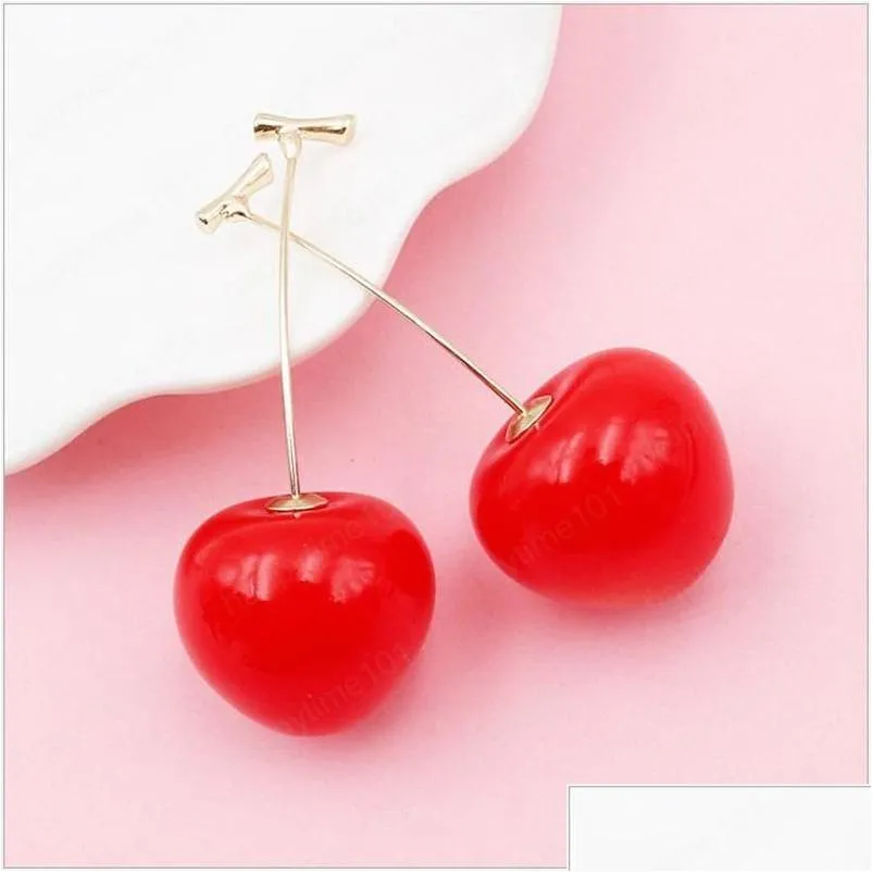 fashion korean simulation cherry dangle earring simple acrylic resin cute earring for women elegant jewelry accessories