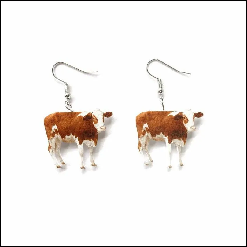 trendy farm animal black white and yellow color cattle cow print acrylic charm earrings for women funny fashion