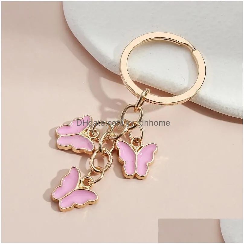 cute keychain colorful butterfly key ring handbag purse pendant insect keyring for women girls bag accessorie handmade jewelry