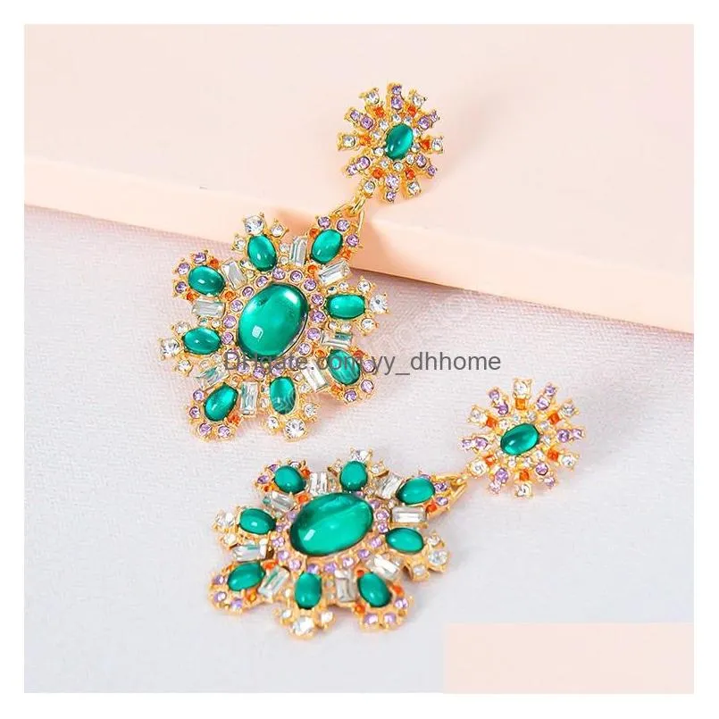 temperament multi color crystal drop earrings vintage geometric green gemstone dangle earrings girl party ear jewelry