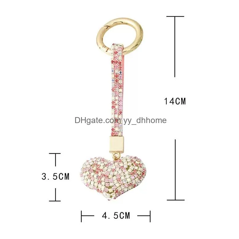 love heart car keyrings women key chains rings jewelry accessories fashion luxury rhinestone pendant keychains holder for girls cute bag charms trinkets