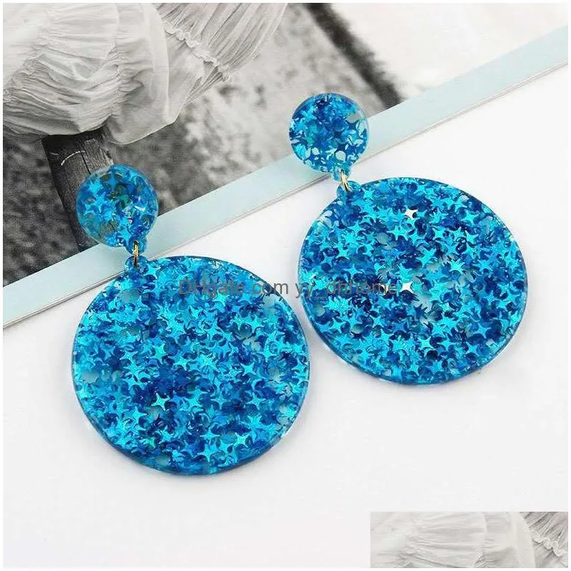 bohemia exaggeration geometric big acrylic drop earrings women round circle resin long dangle colorful bling star earrings