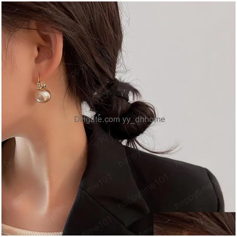 korean simple pearl dangle earrings retro fashion 925 silver needle earrings luxury wedding party girls jewelry