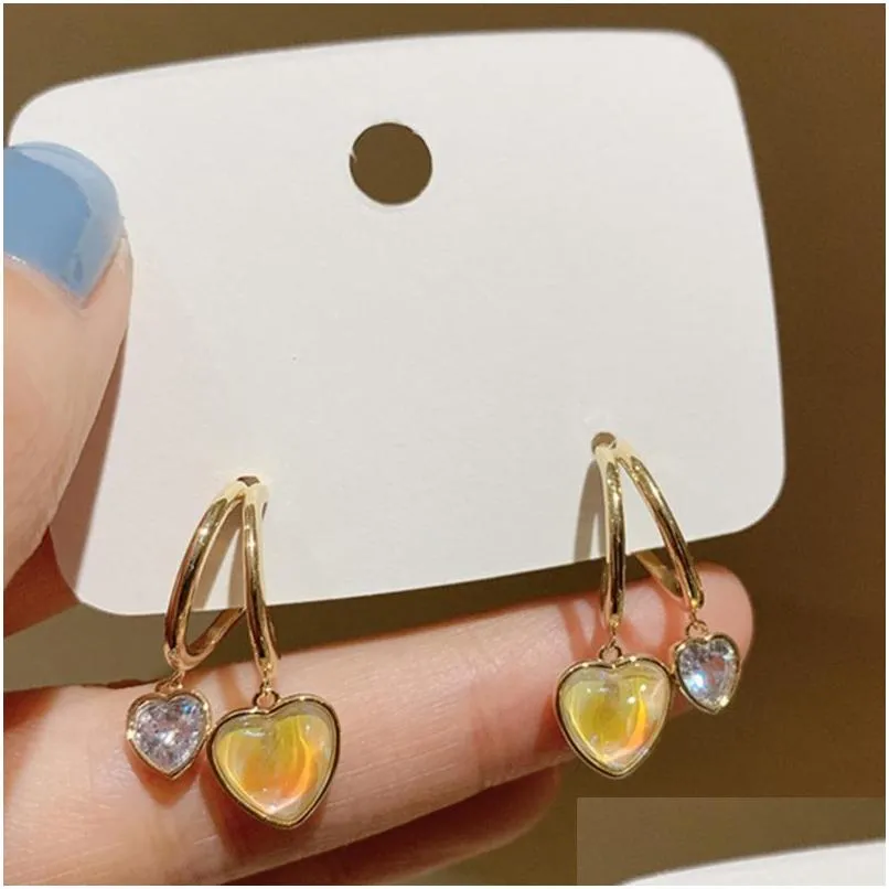 korean elegant cute opal heart dangle earrings for women girls trendy delicate crystal oorbellen jewelry gifts