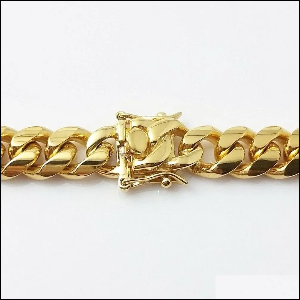 gold  cuban link chain necklace men hip hop stainless steel jewelry necklaces