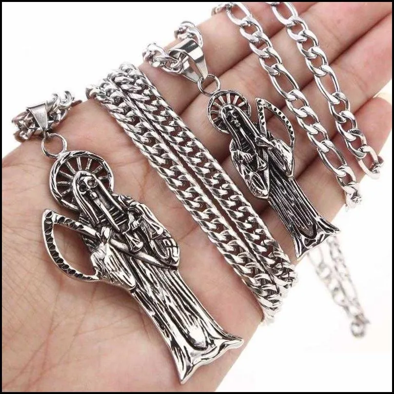 classic retro death of angel santa muerte mens necklace 316l stainless steel jewelry men party gifts