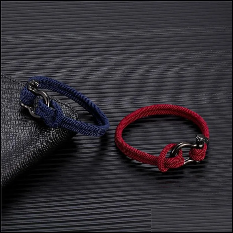 trendy outdoor color rope lucky survival bracelet women men black charm stainless steel buckle friendship bracelets femme homme