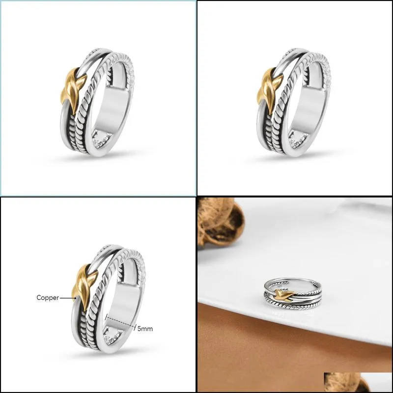 ring twist twocolor cross ring female fashion plated 18k black thai silver jewelry