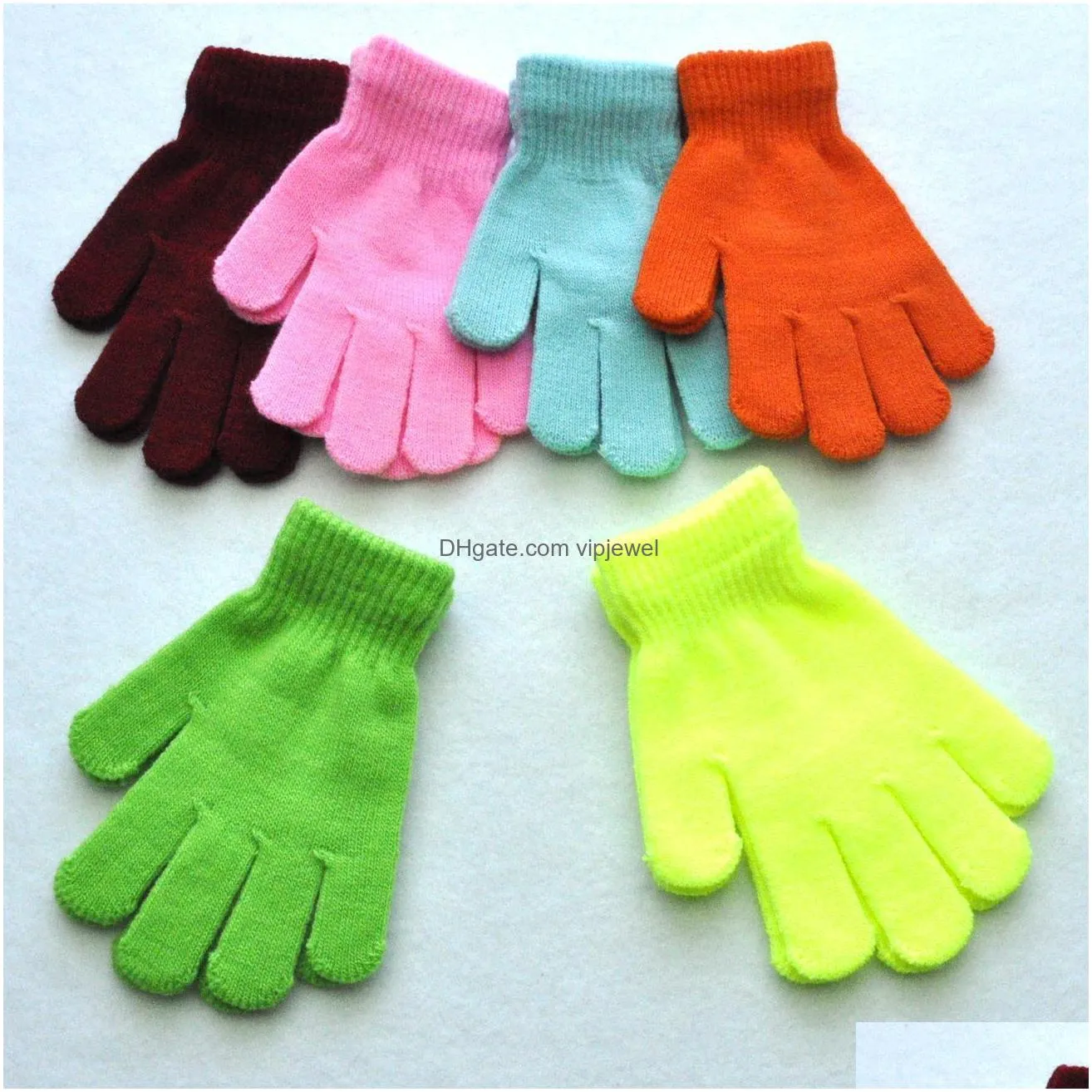 12 colors children winter solid gloves candy color boy girl knitting glove kid warm knitted finger stretch mitten student outdoor