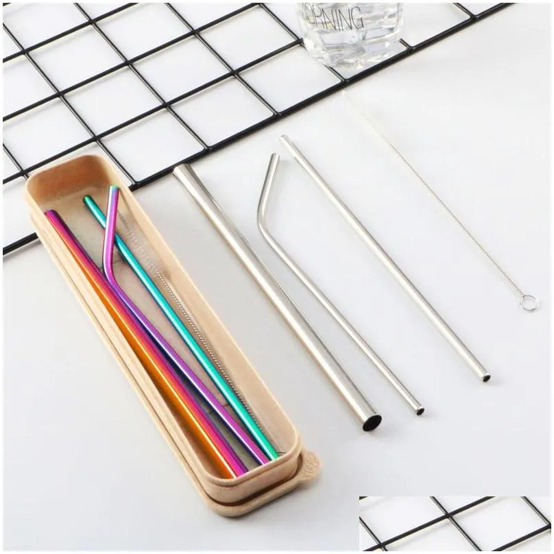 4pcs/set stainless steel drinking straws with package box reusable drinking straw smoothie straws cleaning brush 399 j2