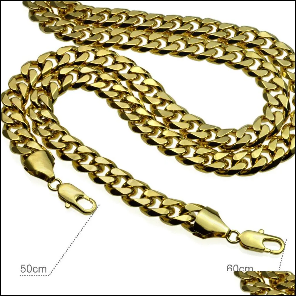 mens 18k gold filled solid cuban curb chain necklace 60cm