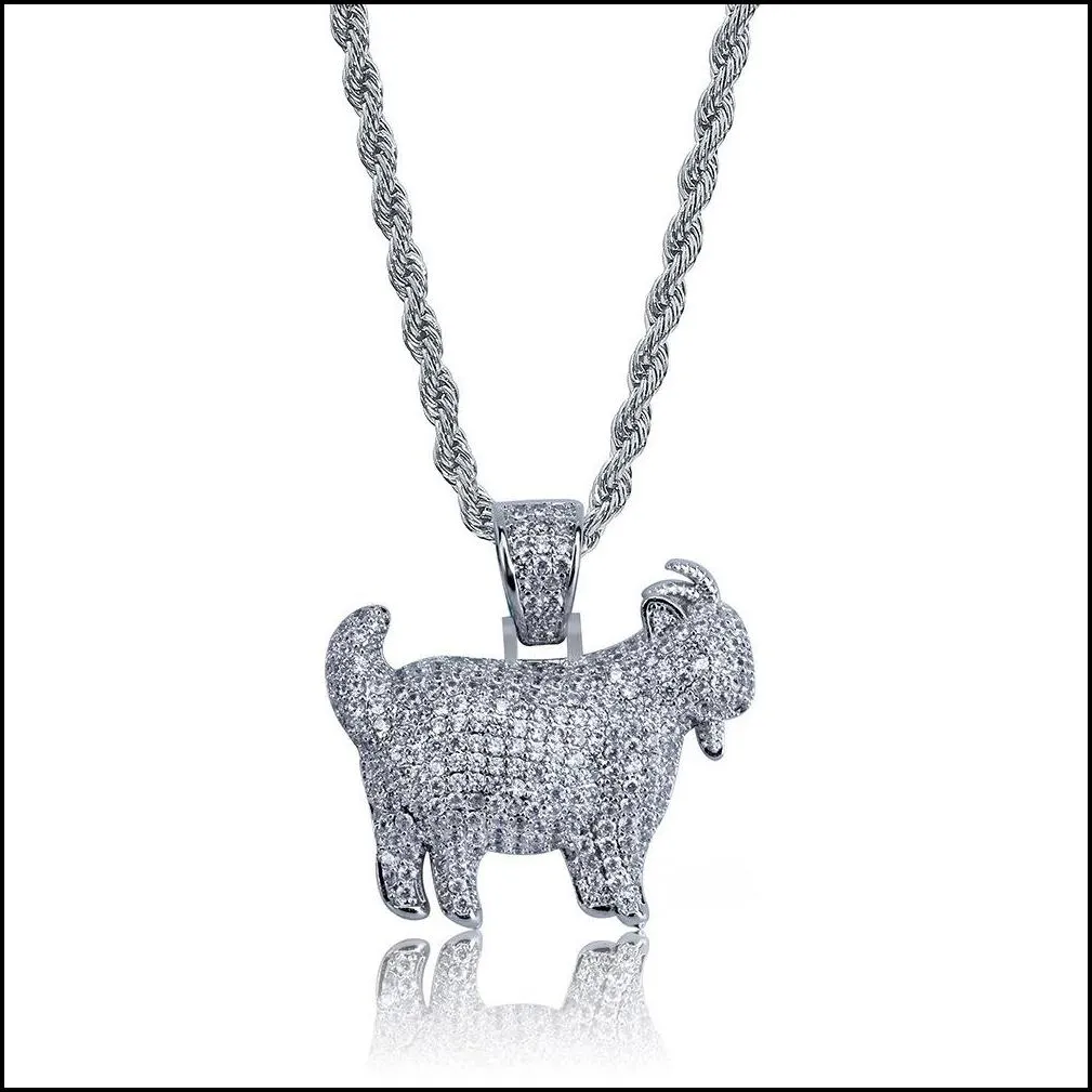 shiny trendy goat animal pendant necklace charms for men women gold silver color cubic zircon hip hop jewelry