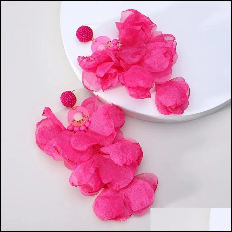 flower big hanging earrings for women girl trend luxury design lace cotton petals fairy elegant jewelry