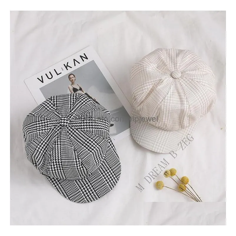  fashion beret female flat cap autumn winter spring hats for women octagonal cap painter hat vintage england artist plaid