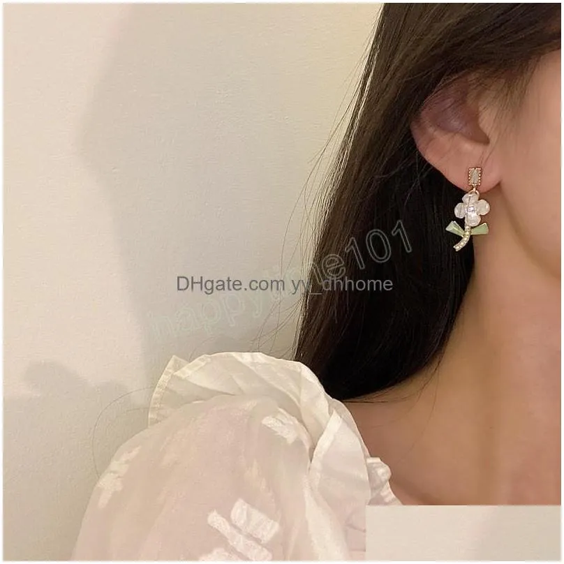 korean elegant cute resin flower spring dangle earrings for women girls elegant pearl boucle doreille jewelry gifts