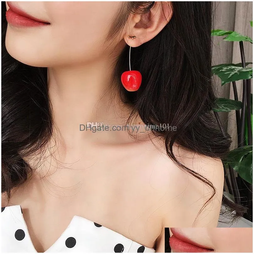 red cherry temperament earrings simple personality exquisite fashion goldplated earrings jewelry gifts for yourself