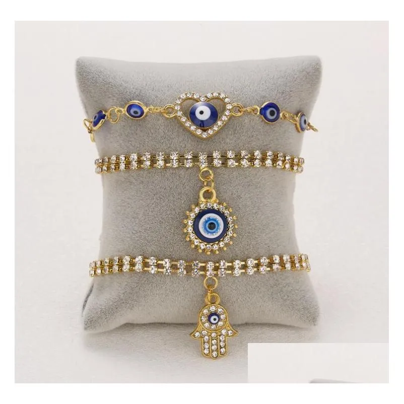 blue evil eye bracelets for women hand heart starfish charm crystal tennis chain bange female fashion party jewelry gift