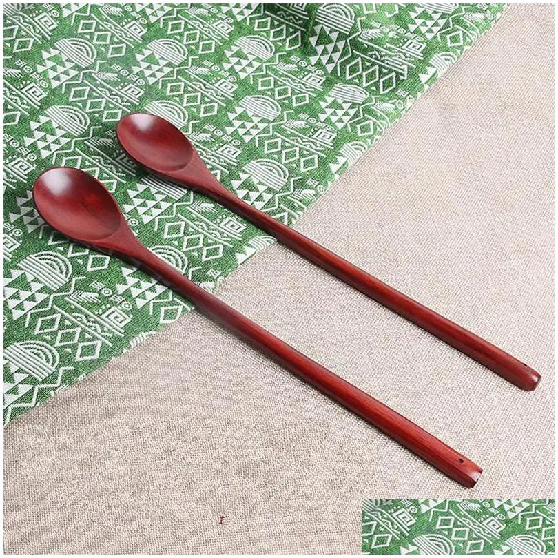 long handle wood coffee spoon old lacquer retro spoons seasoning soup ladle stir tableware kitchen accessories 3 4zz e2