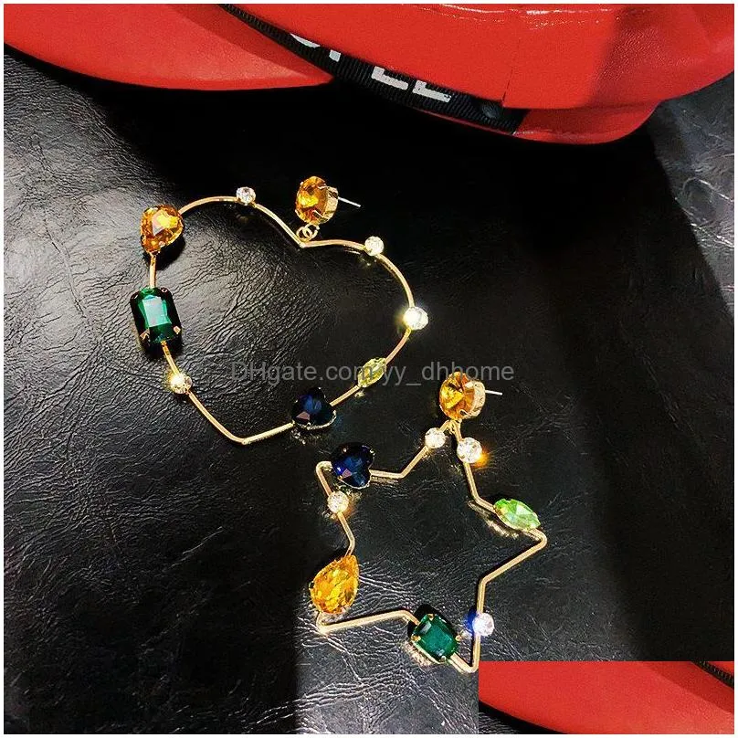 2020 korean exaggerate crystal star heart drop earrings for women fashion asymmetrical boucle doreille jewelry