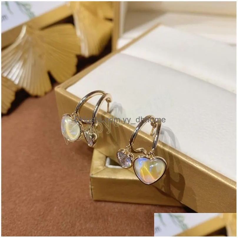 korean elegant cute opal heart dangle earrings for women girls trendy delicate crystal oorbellen jewelry gifts
