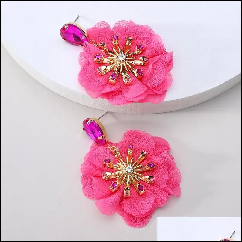 flower big hanging earrings for women girl trend luxury design lace cotton petals fairy elegant jewelry