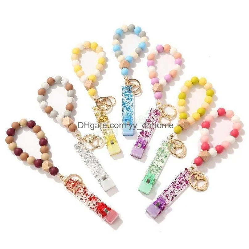 fashion girls women jewelry bracelet wood chip silicone head bracelet keychain party favor wristlet tassels handchain keys ring