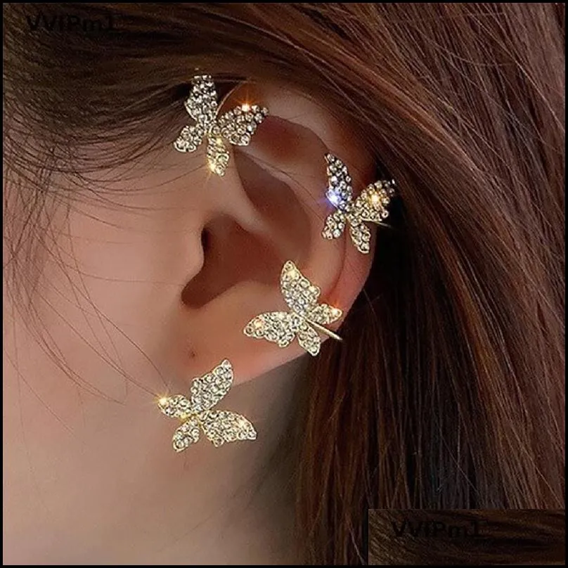 styles shiny metal ear bone clip for women sweet butterfly exquisite sparkling zircon snowflake cuff earring