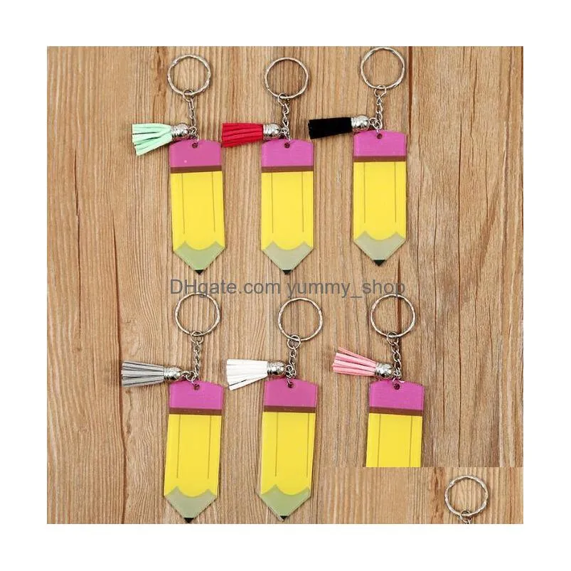6 color personalized blank letter tassel keychain teachers day pencil key chain acrylic keyring can handwritten