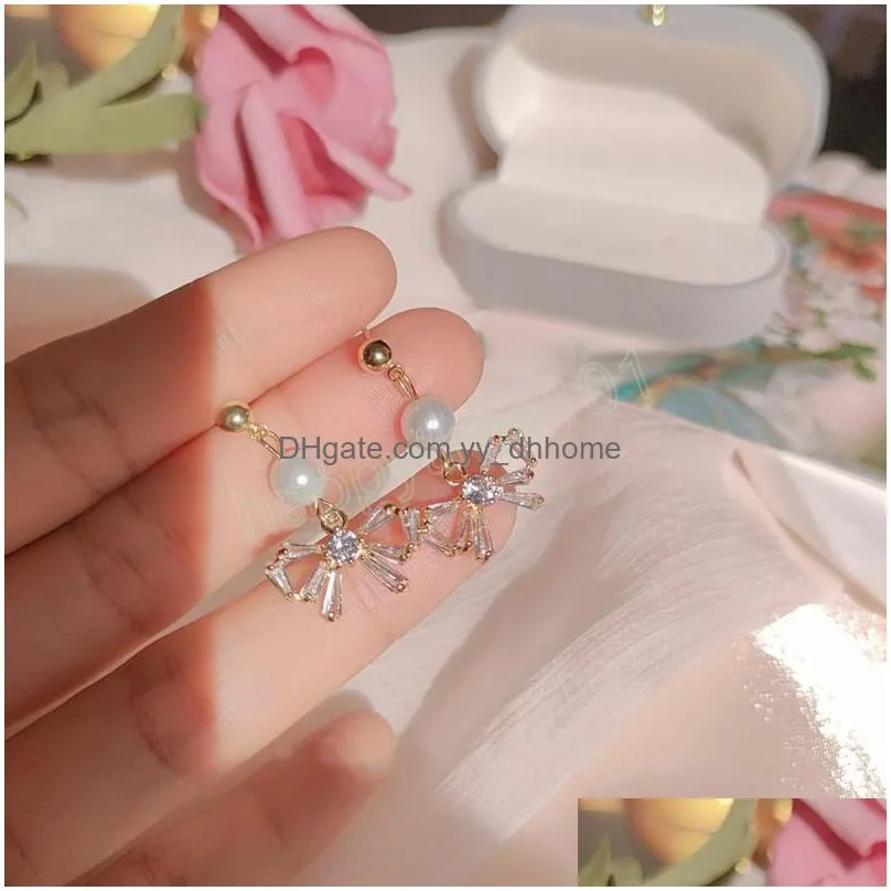 sweet and gentle temperament bow pearl dangle earrings for women korean fashion earring birthday party jewelry gifts