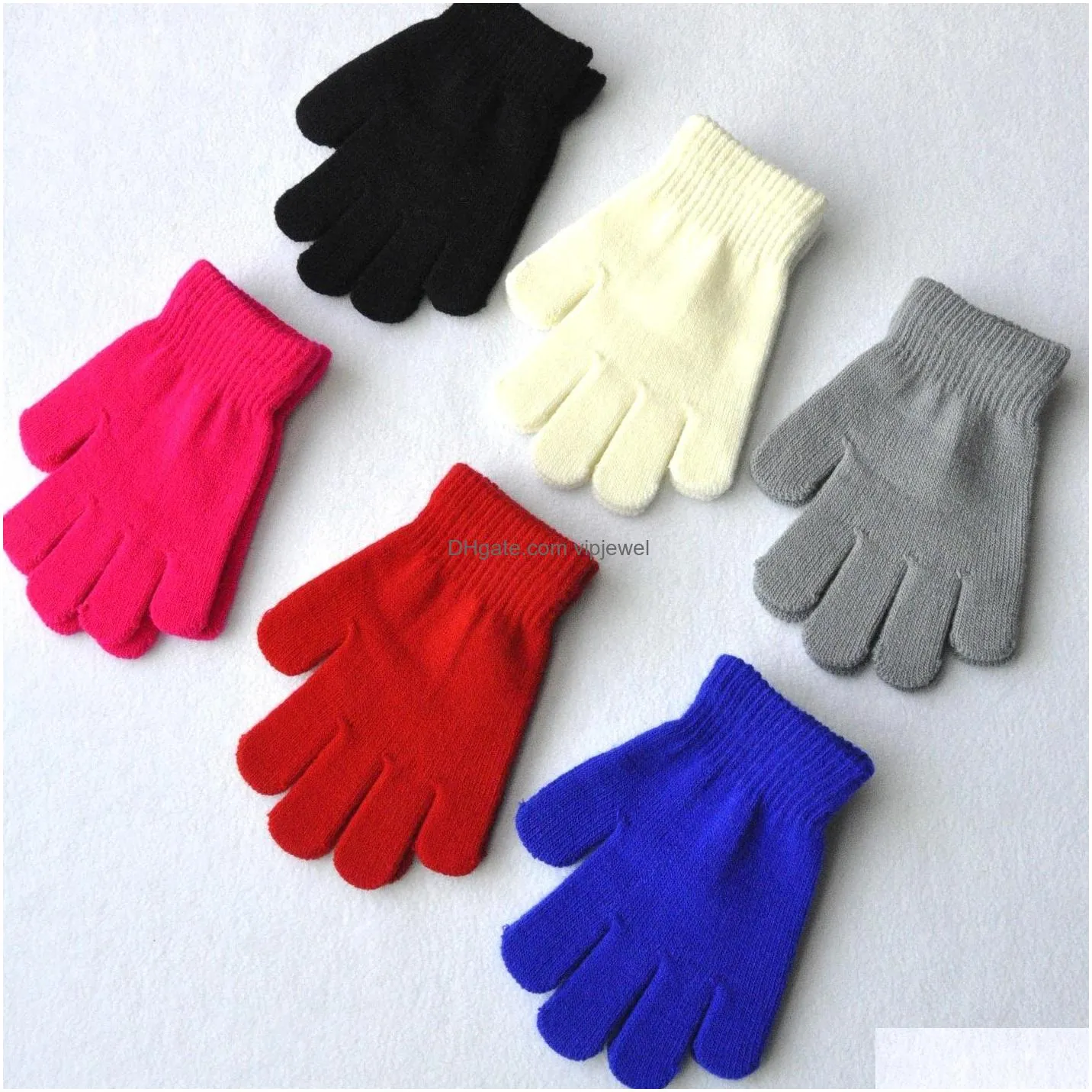 12 colors children winter solid gloves candy color boy girl knitting glove kid warm knitted finger stretch mitten student outdoor