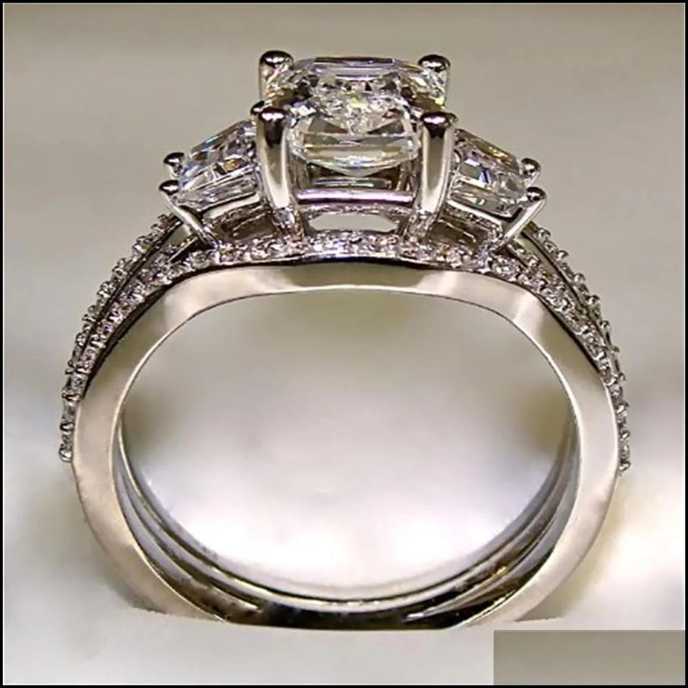 vintage 10k white gold 3ct lab diamond ring sets 925 sterling silver bijou engagement wedding band rings for women men jewelry