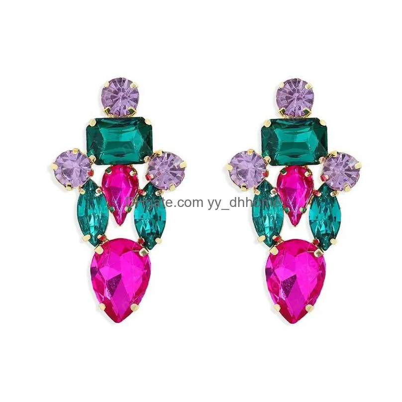 fashion colorful rhinestone irregular dangle earring for women high quality shiny crystal drop earrings jewelry bridal