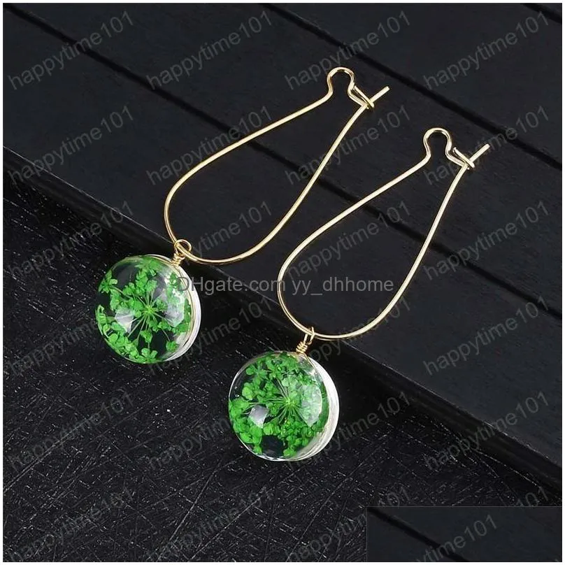  55 mm length earrings fashion dried flower glass earring ear hook crystal drop earring for women birthday party gift accessories