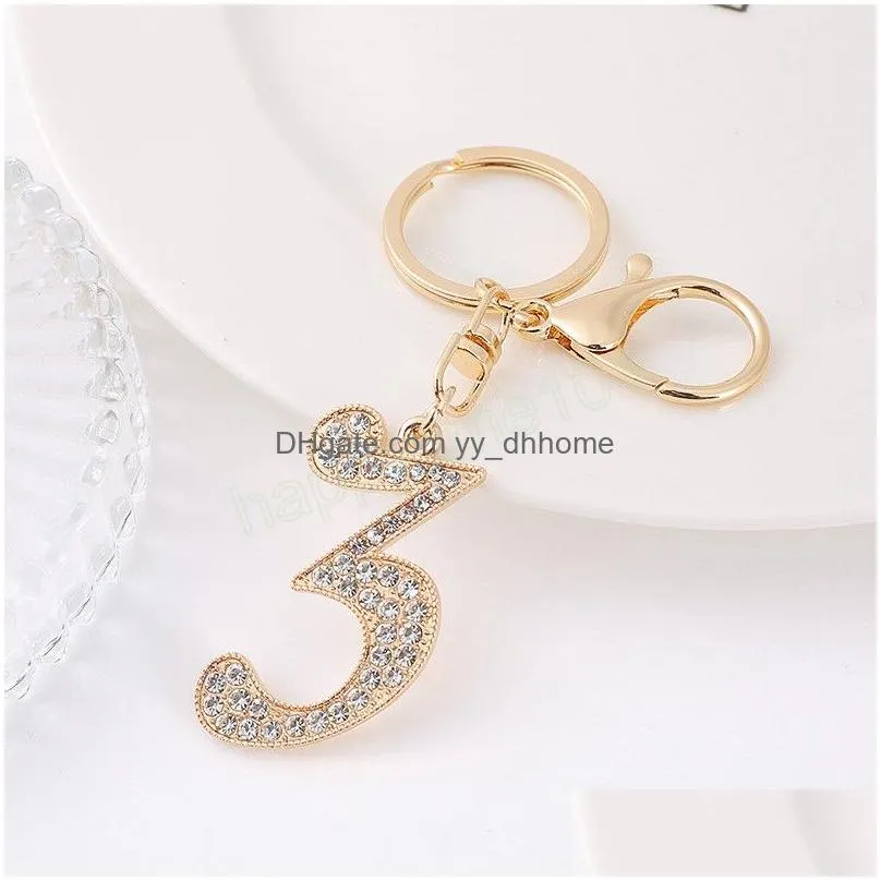 fashion rhinestone figure key rings 09 number arabic numerals keychain for women jewelry handbag pendant keyring keyfob