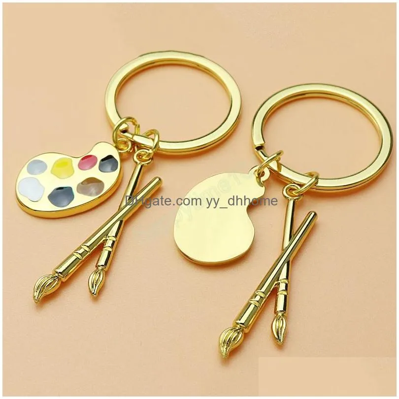 palette brush keychain christmas stone jewelry pendant key chain ring round shaped keychain painters gift