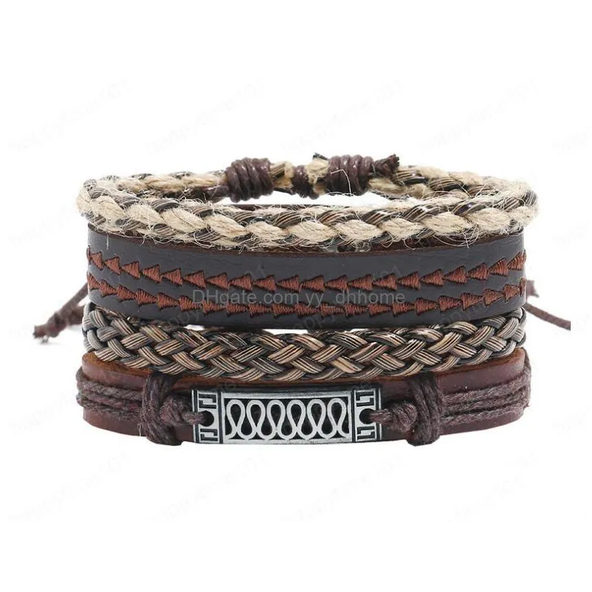 leather bracelet twist chain embroidery hemp rope simple and easy adjustable bracelet mens combination suit bracelet 4 styles 1 set
