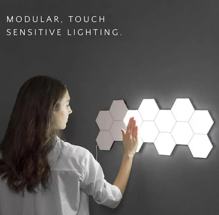 16pcs touch sensitive wall lamp hexagonal quantum modular led night light hexagons creative decoration for home