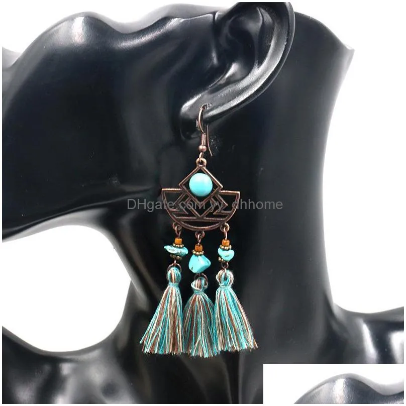 european and american long tassel earrings wholesale retro geometric alloy earrings female