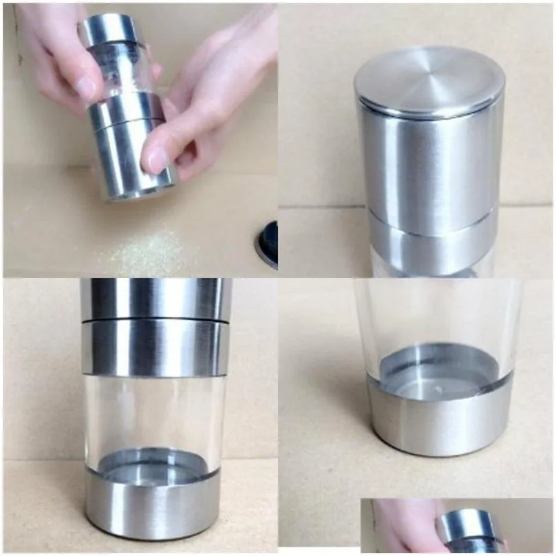 drinkware handle stainless steel grinder manual herb abrader pepper mill salt cumin seasoning bottle condiment bottles rotation transparent glass 9 8kd