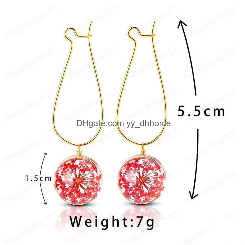  55 mm length earrings fashion dried flower glass earring ear hook crystal drop earring for women birthday party gift accessories