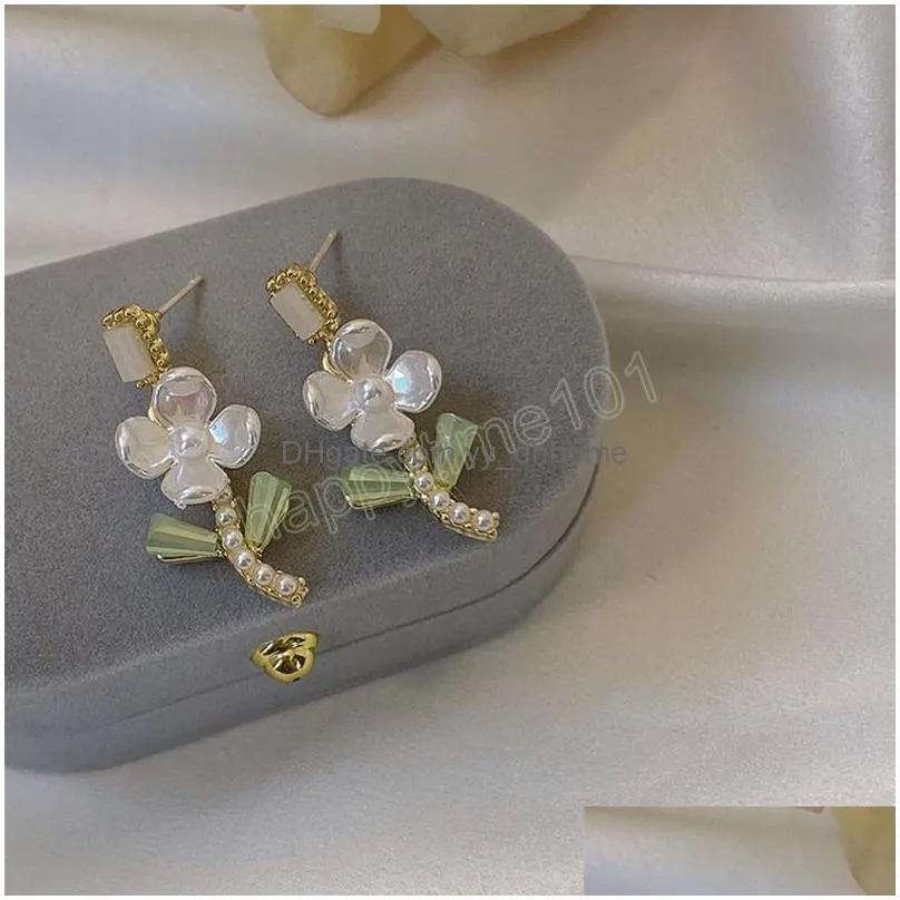 korean elegant cute resin flower spring dangle earrings for women girls elegant pearl boucle doreille jewelry gifts