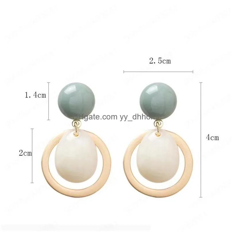 fashion candy color smooth acrylic drop earrings simple geometric round button statement earring with stones bijoux femme