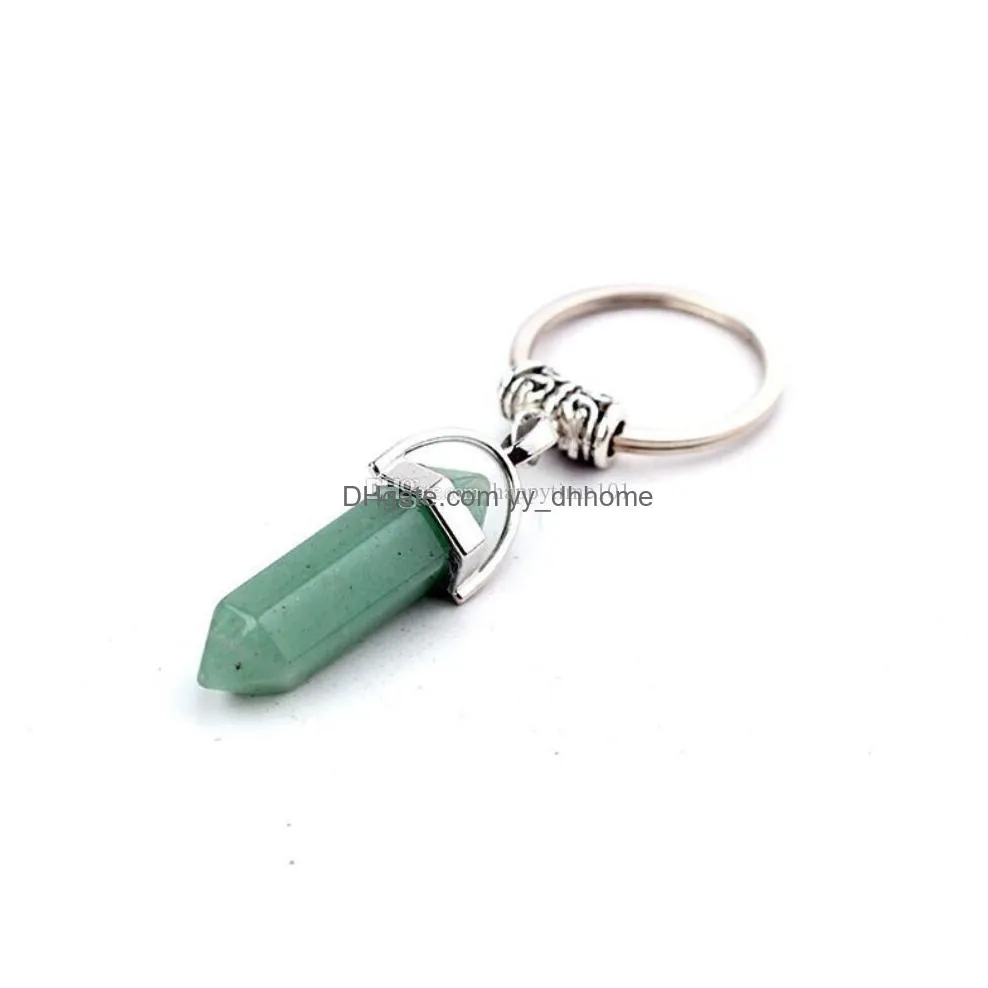  chakra hexagon prism natural stone keychain key ring handbag hangs fashion jewelry gift