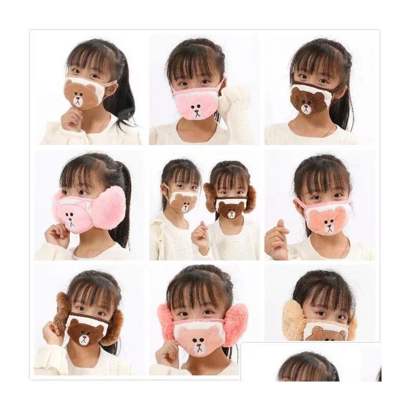 8 colors kids cute ear protective mouth mask animals bear design 2 in 1 child winter face masks children mouthmuffle dustproof